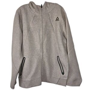 REEBOK Men's Full Zip Light Brown Momentum Fleece Hoodie Large